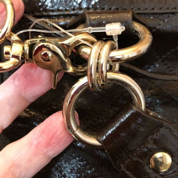 ELLIOTT LUCCA - "Helena" Quilted Brown Patent Cow Leather Satchel/Shoulder Bag - Picture 11 of 16